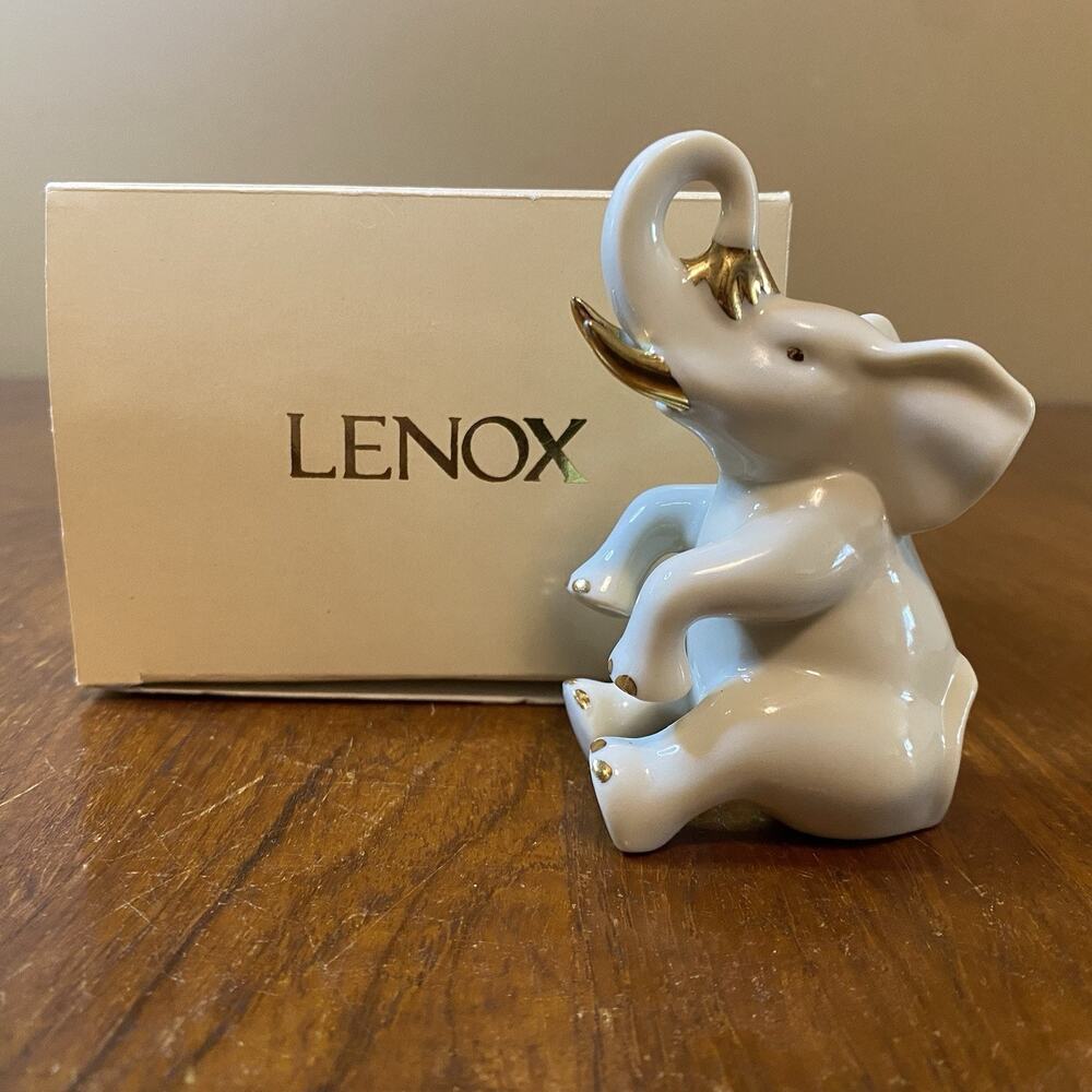Lenox Bath Time Elephant Classic Ivory Miniature Figurine 24k Gold Accents